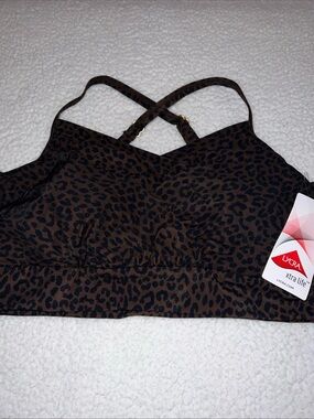 Lands End Slender Suit Pleated Bikini Top Brown Leopard 14 NEW w/tags